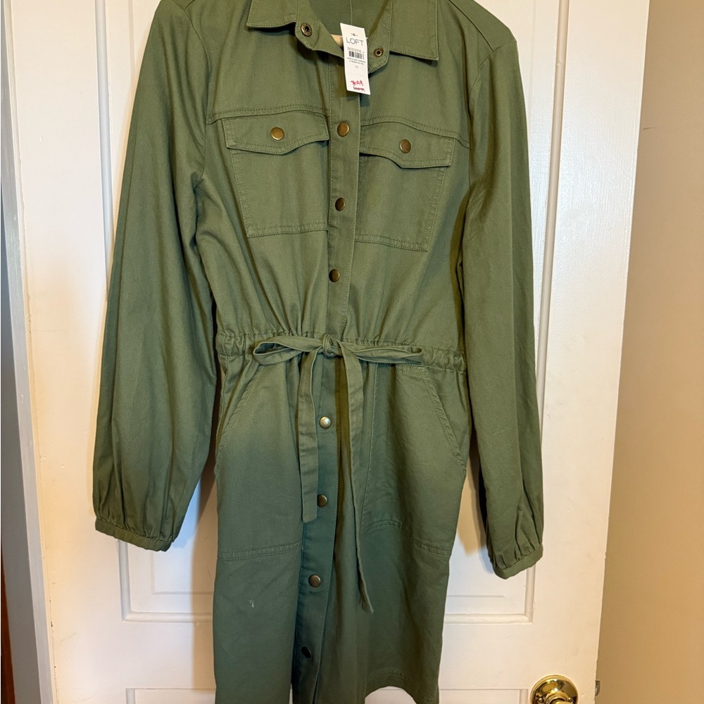 LOFT Sage Green Utility Shirt Dress